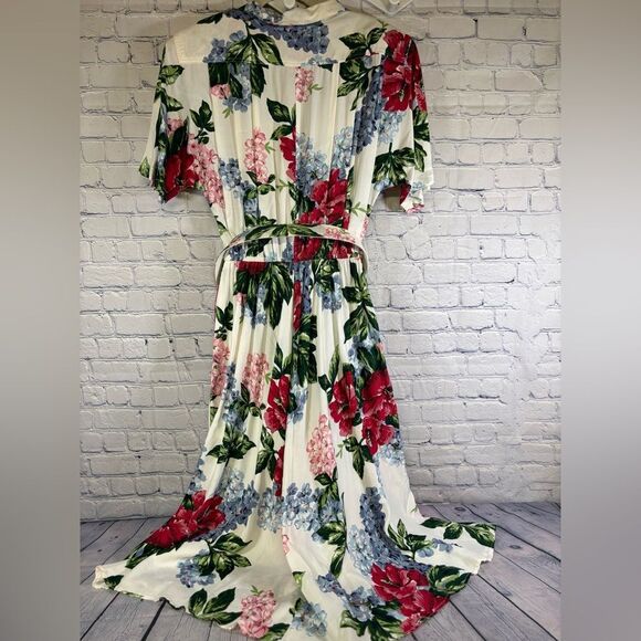 Vintage 80s Carol Anderson Cream Retro Cottagecore Romantic Floral Midi Dress 16 - Picture 2 of 9